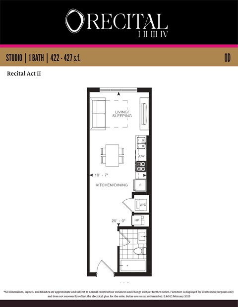 Floor plan for studio, 1 bath, 427 sqft